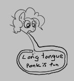 Size: 147x160 | Tagged: safe, artist:algoatall, pinkie pie, earth pony, pony, aggie.io, female, long tongue, lowres, mare, monochrome, open mouth, simple background, tongue out