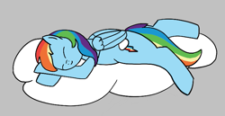 Size: 715x368 | Tagged: safe, rainbow dash, pegasus, pony, aggie.io, cloud, eyes closed, female, lying down, mare, simple background, sleeping, smiling