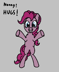 Size: 268x329 | Tagged: safe, pinkie pie, pony, aggie.io, female, hug, implied anon, incoming hug, mare, rearing, simple background, smiling