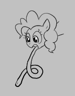 Size: 149x191 | Tagged: safe, artist:algoatall, pinkie pie, earth pony, pony, aggie.io, female, licking, long tongue, lowres, mare, monochrome, open mouth, simple background, tongue out