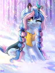 Size: 2500x3300 | Tagged: safe, artist:hakaina, imported from derpibooru, oc, oc only, pony, unicorn, forest, snow, snowfall, solo