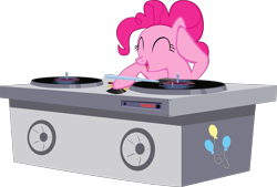 Size: 2959x2000 | Tagged: safe, artist:spaceponies, imported from derpibooru, pinkie pie, earth pony, pony, the best night ever, ^^, eyes closed, female, mare, simple background, solo, transparent background, turntable, vector