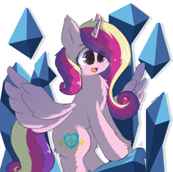 Size: 2000x1981 | Tagged: safe, artist:grithcourage, imported from derpibooru, princess cadance, alicorn, canterlot wedding 10th anniversary, crystal, female, happy, simple background, simple shading, solo, standing, white background, wings