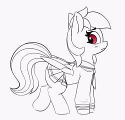 Size: 2503x2400 | Tagged: safe, artist:pabbley, imported from derpibooru, part of a set, rainbow dash, pegasus, pony, clothes, partial color, rainbow dash always dresses in style, school uniform, simple background, skirt, solo, white background
