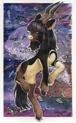 Size: 1784x2871 | Tagged: safe, artist:pessadie, imported from derpibooru, oc, oc only, deer, deer pony, original species, pony, rearing, solo, traditional art, unshorn fetlocks