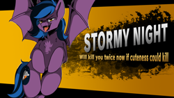 Size: 1920x1080 | Tagged: safe, artist:moonrunes, imported from derpibooru, part of a set, oc, oc only, oc:stormy night, bat pony, commission, open mouth, ych result