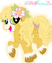 Size: 1024x1229 | Tagged: safe, artist:xxfluffypachirisuxx, imported from derpibooru, oc, oc only, oc:honey pie, earth pony, pony, coat markings, earth pony oc, female, hooves, mare, open mouth, open smile, raised hoof, signature, simple background, smiling, solo, tail, transparent background, unshorn fetlocks