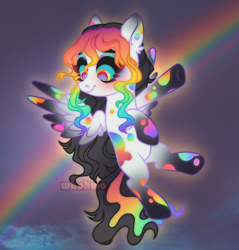 Size: 2758x2888 | Tagged: safe, artist:whohwo, imported from derpibooru, oc, oc only, pegasus, pony, base used, ear piercing, eyelashes, female, flying, looking down, mare, multicolored hair, pegasus oc, piercing, rainbow hair, solo, wings