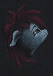Size: 2842x4096 | Tagged: safe, artist:myzanil, imported from derpibooru, oc, oc only, oc:myza nil red, pegasus, pony, bust, colored pencil drawing, frown, looking up, portrait, solo, tired, traditional art