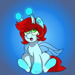 Size: 1200x1199 | Tagged: safe, artist:bluemoon, imported from derpibooru, oc, oc:cherry burst, original species, antennae, chest fluff, full body, genderfluid, glowbug, glowbug wings, glowing, glowing antennae, glowing ears, glowing hooves, glowing tail, nonbinary, open mouth, solo, tail