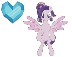 Size: 1306x1036 | Tagged: safe, alternate version, artist:westrail642fan, imported from derpibooru, oc, oc only, oc:shooting star (r&f), pegasus, rise and fall, bangs, bipedal, crystal heart, parent:oc:david wyne, parent:princess cadance, parents:canon x oc, pegasus oc, ponytail, simple background, solo, spread wings, transparent background, westrail642fan's cadance template, wings