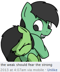 Size: 510x609 | Tagged: safe, artist:alexi148, imported from derpibooru, oc, oc:anon stallion, oc:filly anon, pony, 4chan, anonpony, chokehold, female, filly, male, meme, sam hyde, stallion, the weak should fear the strong