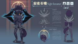 Size: 5760x3240 | Tagged: safe, artist:aurorarhythm, imported from derpibooru, oc, anthro, bat pony, unguligrade anthro, character design, halo