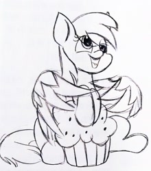 Size: 2033x2309 | Tagged: safe, artist:twiliset, imported from derpibooru, derpy hooves, pegasus, pony, cute, looking at you, pencil drawing, simple background, smiling, smiling at you, solo, traditional art, white background, wings