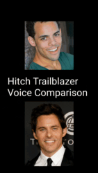 Size: 406x720 | Tagged: safe, imported from derpibooru, hitch trailblazer, earth pony, human, pony, animated, comparison, g5, irl, irl human, james marsden, jj gerber, male, my little pony: tell your tale, photo, solo, stallion, voice, webm, youtube, youtube link