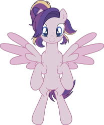 Size: 809x976 | Tagged: safe, alternate version, artist:westrail642fan, imported from derpibooru, oc, oc only, oc:shooting star (r&f), pegasus, rise and fall, bipedal, colored wings, parent:oc:david wyne, parent:princess cadance, parents:canon x oc, ponytail, simple background, spread wings, transparent background, two toned wings, westrail642fan's cadance template, wings