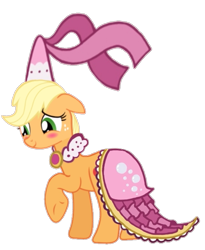 Size: 631x769 | Tagged: safe, artist:darlycatmake, imported from derpibooru, applejack, earth pony, pony, blushing, clothes, cute, dress, dressup, embarrassed, flattered, happy, hennin, jackabetes, looking at someone, looking at something, looking down, princess, princess applejack, princess costume, simple background, smiling, transparent background