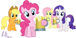 Size: 3433x1746 | Tagged: safe, artist:epic-panda17, imported from derpibooru, applejack, fluttershy, pinkie pie, rarity, earth pony, pegasus, pony, unicorn, the super speedy cider squeezy 6000, applejack's hat, cider, cowboy hat, female, hat, mare, simple background, transparent background, vector