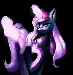 Size: 1402x1436 | Tagged: safe, artist:ske, imported from derpibooru, fleur-de-lis, pony, unicorn, glowing, glowing horn, horn, looking at you, magic, solo