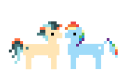 Size: 2963x1836 | Tagged: safe, imported from derpibooru, rainbow dash, oc, oc:turbo swifter, pegasus, canon x oc, pegasus oc, pixel art, simple background, transparent background, turbodash