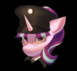 Size: 1339x1240 | Tagged: source needed, useless source url, safe, artist:delta hronum, imported from derpibooru, starlight glimmer, pony, unicorn, collaboration, collaboration:choose your starlight, glasses, soldier, solo