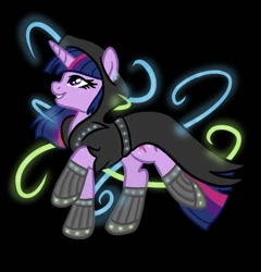 Size: 768x799 | Tagged: safe, artist:sjart117, imported from derpibooru, twilight sparkle, pony, unicorn, ask the mane 11, boots, cloak, clothes, cyberpunk, ear piercing, earring, jewelry, mage, permission given, piercing, shoes