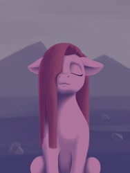 Size: 1200x1600 | Tagged: safe, artist:escapist, imported from derpibooru, pinkie pie, earth pony, pony, eyes closed, hair over one eye, pinkamena diane pie, rock, solo
