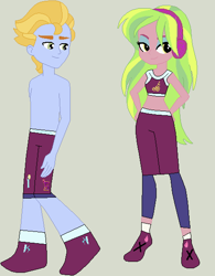 Size: 452x580 | Tagged: safe, artist:matthewjabeznazarioa, imported from derpibooru, lemon zest, lemonade blues, human, equestria girls, crossover, exeron fighters, exeron outfit, female, male, martial arts kids, shipping, straight, zestblue