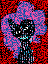 Size: 1245x1666 | Tagged: safe, artist:qoolguy, imported from derpibooru, pinkie pie, earth pony, pony, creepy, looking at you, nightmare fuel, scary, smiling, zalgo, zalgo pie