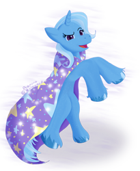 Size: 640x779 | Tagged: safe, artist:bananabandanaz, imported from derpibooru, trixie, pony, unicorn, cape, clothes, female, mare, rearing, simple background, solo, transparent background, trixie's cape