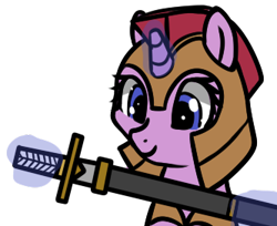 Size: 333x272 | Tagged: safe, artist:neuro, oc, oc only, pony, unicorn, armor, female, guardsmare, helmet, horn, magic, mare, royal guard, scabbard, solo, sword, telekinesis, unicorn oc, weapon