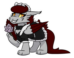Size: 1162x924 | Tagged: safe, artist:hiddenfaithy, imported from derpibooru, oc, oc only, oc:skyfire lumia, hengstwolf, pegasus, pony, werewolf, alternate universe, blushing, clothes, maid, paws, simple background, transparent background
