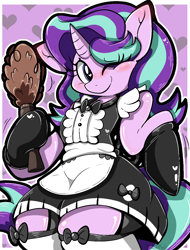 Size: 1000x1316 | Tagged: safe, artist:malachimoet, imported from derpibooru, starlight glimmer, semi-anthro, unicorn, bipedal, blushing, clothes, cute, dress, duster, heart eyes, looking at you, maid, one eye closed, outfit, skirt, smiling, smiling at you, solo, standing up, wingding eyes, wink, winking at you