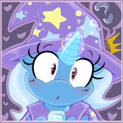 Size: 1000x1000 | Tagged: safe, artist:malachimoet, imported from derpibooru, trixie, pony, unicorn, :o, blushing, bust, clothes, confused, cute, diatrixes, female, glowing, glowing horn, hat, heart, heart eyes, hnnng, horn, looking at you, love, magic, mare, offscreen character, open mouth, portrait, pov, romantic, shocked, solo, trixie's hat, weapons-grade cute, wingding eyes