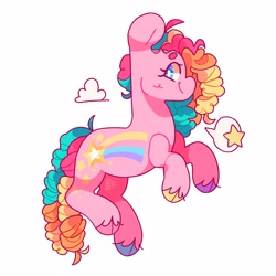 Size: 2800x2800 | Tagged: safe, artist:cocopudu, imported from derpibooru, stripes (g1), earth pony, pony, cloven hooves, g1, hooves, multicolored hair, multicolored hooves, rainbow curl pony, simple background, smiling, solo, white background, white pupils