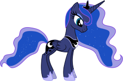 Size: 4587x3000 | Tagged: safe, artist:cloudy glow, imported from derpibooru, princess luna, alicorn, pony, princess twilight sparkle (episode), .ai available, concave belly, crown, ethereal mane, ethereal tail, female, high res, hoof shoes, jewelry, long mane, mare, peytral, princess shoes, regalia, simple background, slim, smiling, solo, starry mane, starry tail, tail, thin, transparent background, vector