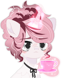 Size: 2614x3249 | Tagged: safe, artist:rickysocks, imported from derpibooru, oc, oc only, pony, unicorn, bust, clothes, cup, female, magic, mare, portrait, shirt, simple background, solo, teacup, transparent background