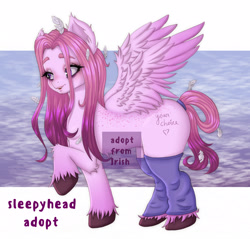 Size: 2300x2200 | Tagged: safe, artist:irish_draw_smth, imported from derpibooru, oc, pegasus, pony, adoptable, adoption, auction, auction open, clothes, cloud, colored, comic, commissions open, cute, digital art, ear fluff, female, hair over one eye, leg warmers, pegasus oc, simple background, sky, sleepy, smiling, socks, solo, standing, tail, wings