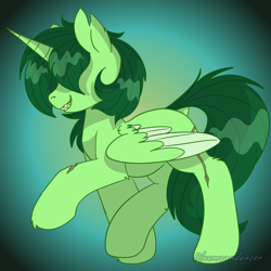 Size: 1640x1639 | Tagged: safe, artist:bluemoon, imported from derpibooru, oc, oc only, alicorn, pony, fallout equestria, female, green alicorn (fo:e), grin, mare, smiling, solo