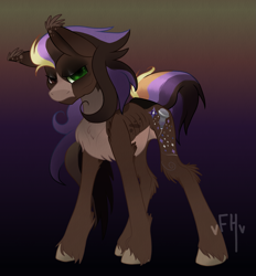 Size: 3021x3249 | Tagged: safe, artist:faunahoof, imported from derpibooru, oc, oc only, oc:foccacia cocoa, earth pony, pony, fallout equestria, angry, ashes town, ashes town oc, body freckles, brown fur, concave belly, ear fluff, ear tufts, earth pony oc, emaciated, fallout equestria oc, fighting stance, freckles, gradient background, long mane, long tail, looking at you, microphone, multicolored eyes, multicolored mane, multicolored tail, simple shading, skinny, sparkles, standing, tail, unshorn fetlocks