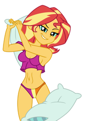 Size: 1024x1437 | Tagged: safe, artist:emeraldblast63, artist:lord--opal, imported from derpibooru, sunset shimmer, human, equestria girls, breasts, female, midriff, pillow, sexy, sideboob, simple background, sleeveless, solo, stupid sexy sunset shimmer, transparent background