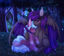 Size: 3424x3000 | Tagged: safe, artist:pesty_skillengton, imported from derpibooru, oc, oc only, alicorn, pony, chest fluff, cute, ear fluff, female, forest, love, male, night, stallion