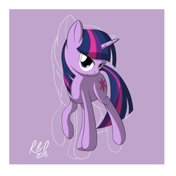 Size: 2449x2449 | Tagged: safe, artist:rb-d, imported from derpibooru, twilight sparkle, pony, unicorn, 2013, female, full body, high res, hooves, horn, looking at you, mare, raised hoof, shading, signature, solo, unicorn twilight