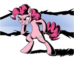 Size: 1754x1478 | Tagged: safe, artist:sonicpegasus, imported from derpibooru, pinkie pie, earth pony, pony, angry, bipedal, solo