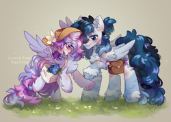 Size: 4941x3516 | Tagged: safe, artist:dedfriend, imported from derpibooru, oc, oc only, pegasus, pony, bag, chest fluff, ear fluff, flower, hat, saddle bag, unshorn fetlocks