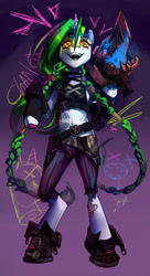 Size: 1280x2352 | Tagged: safe, artist:charlot, imported from derpibooru, oc, oc only, oc:electra green, pony, unicorn, arcane, glowing, glowing eyes, jinx (league of legends), league of legends, parody, solo