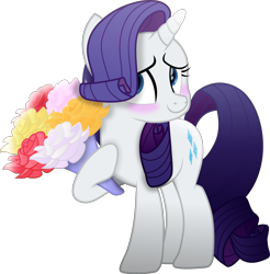 Size: 6064x6158 | Tagged: safe, artist:lincolnbrewsterfan, editor:nc-tv, imported from derpibooru, vector edit, rarity, unicorn, my little pony: the movie, simple ways, .svg available, bashful, blue eyes, blushing, bouquet, bouquet of flowers, cropped, cute, female, flattered, flower, highlights, holding, hoof hold, looking at you, looking up, looking up at you, mare, movie accurate, raribetes, rose, shading, simple background, smiling, svg, transparent background, vector