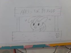 Size: 2048x1536 | Tagged: safe, artist:s_classeqd, imported from derpibooru, apple bloom, earth pony, pony, booth, female, filly, foal, sketch, solo, traditional art