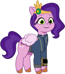 Size: 1024x1161 | Tagged: safe, artist:ponygamer2020, imported from derpibooru, pipp petals, pegasus, pony, fallout equestria, adorapipp, clothes, cute, fallout, female, g5, hooves, jumpsuit, looking at you, mare, my little pony: tell your tale, pipboy, show accurate, simple background, smiling, smiling at you, solo, standing, tail, transparent background, unshorn fetlocks, vault suit, vector