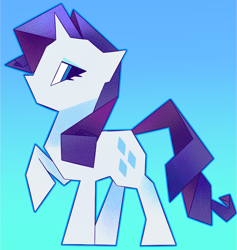 Size: 1026x1084 | Tagged: safe, artist:relighted, imported from derpibooru, rarity, pony, unicorn, angular, female, gradient background, mare, minimalist, raised hoof, solo